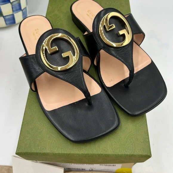 Women’s Gucci, blonde GG leather thong Sandals size 37.5 made in Italy - Picture 4 of 11